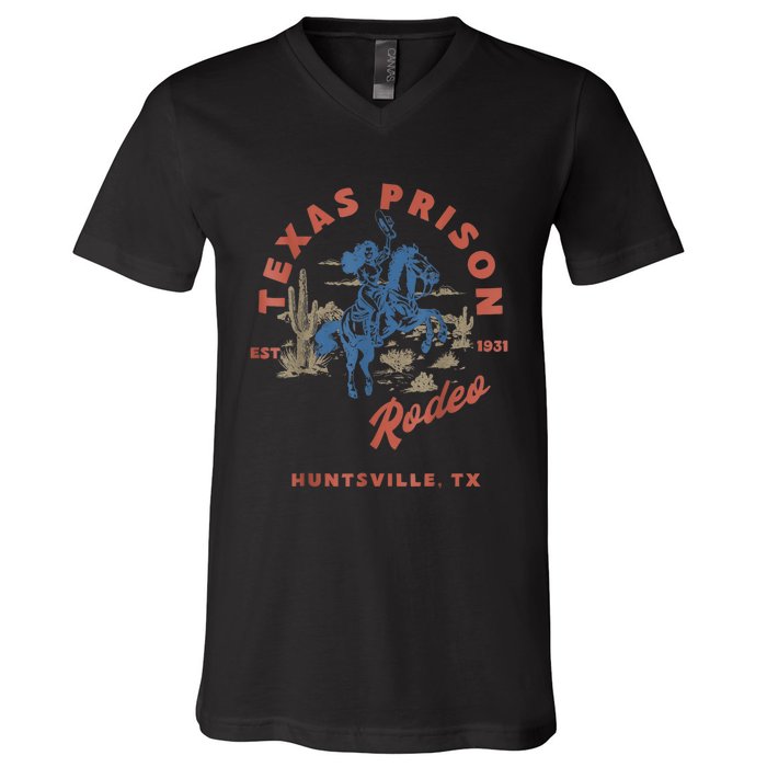 Texas Prison Rodeo Cowboy Western V-Neck T-Shirt