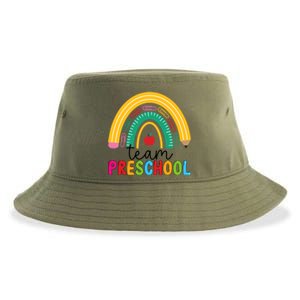 Team Preschool Rainbow First Day Of Preschool Teacher Gift Sustainable Bucket Hat