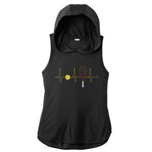 Tennis Player Retro Sport Racket & Tennis Ball Heartbeat Ladies PosiCharge Tri-Blend Wicking Draft Hoodie Tank