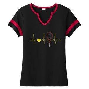 Tennis Player Retro Sport Racket & Tennis Ball Heartbeat Ladies Halftime Notch Neck Tee