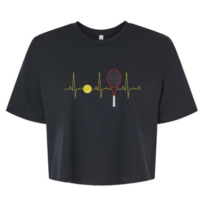 Tennis Player Retro Sport Racket & Tennis Ball Heartbeat Bella+Canvas Jersey Crop Tee