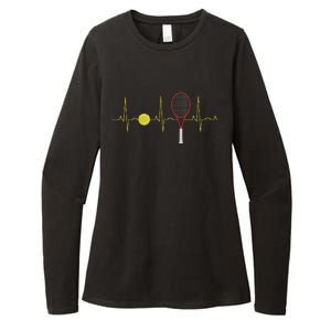 Tennis Player Retro Sport Racket & Tennis Ball Heartbeat Womens CVC Long Sleeve Shirt