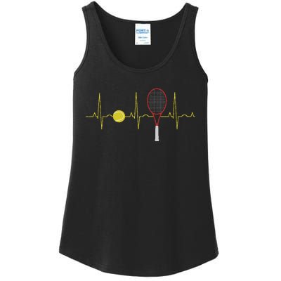 Tennis Player Retro Sport Racket & Tennis Ball Heartbeat Ladies Essential Tank