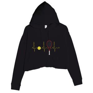 Tennis Player Retro Sport Racket & Tennis Ball Heartbeat Crop Fleece Hoodie