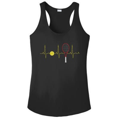 Tennis Player Retro Sport Racket & Tennis Ball Heartbeat Ladies PosiCharge Competitor Racerback Tank