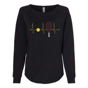 Tennis Player Retro Sport Racket & Tennis Ball Heartbeat Womens California Wash Sweatshirt