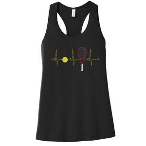 Tennis Player Retro Sport Racket & Tennis Ball Heartbeat Women's Racerback Tank