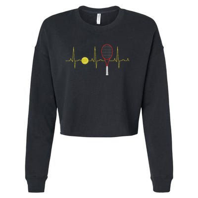 Tennis Player Retro Sport Racket & Tennis Ball Heartbeat Cropped Pullover Crew