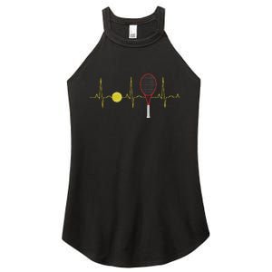 Tennis Player Retro Sport Racket & Tennis Ball Heartbeat Women's Perfect Tri Rocker Tank