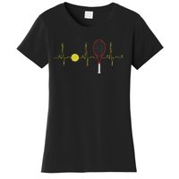 Tennis Player Retro Sport Racket & Tennis Ball Heartbeat Women's T-Shirt