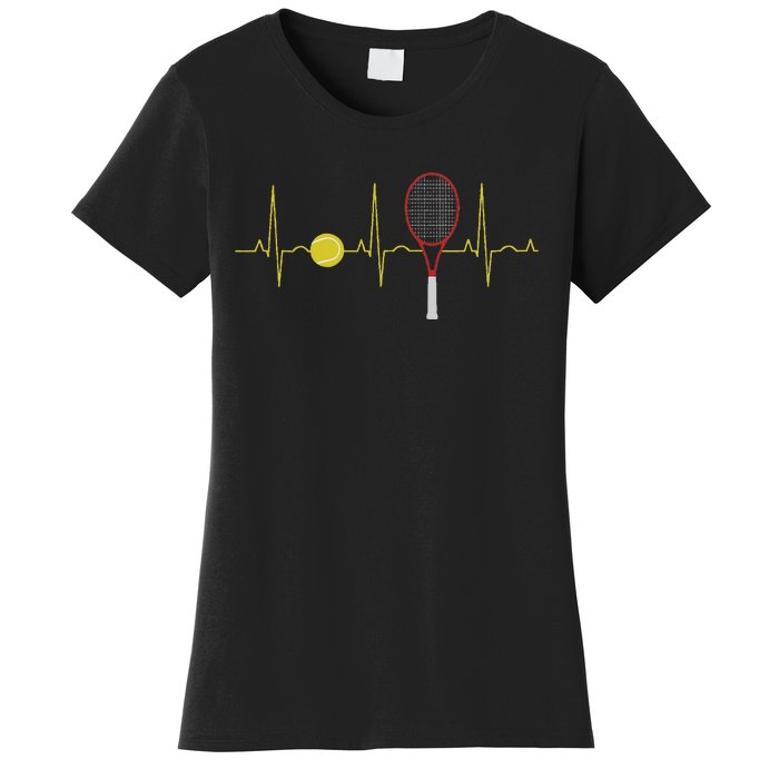 Tennis Player Retro Sport Racket & Tennis Ball Heartbeat Women's T-Shirt