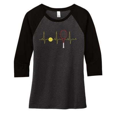 Tennis Player Retro Sport Racket & Tennis Ball Heartbeat Women's Tri-Blend 3/4-Sleeve Raglan Shirt