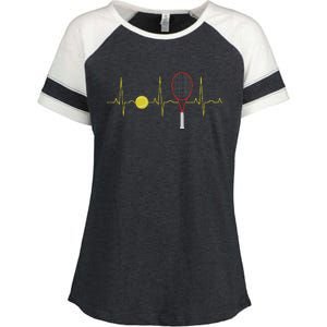 Tennis Player Retro Sport Racket & Tennis Ball Heartbeat Enza Ladies Jersey Colorblock Tee