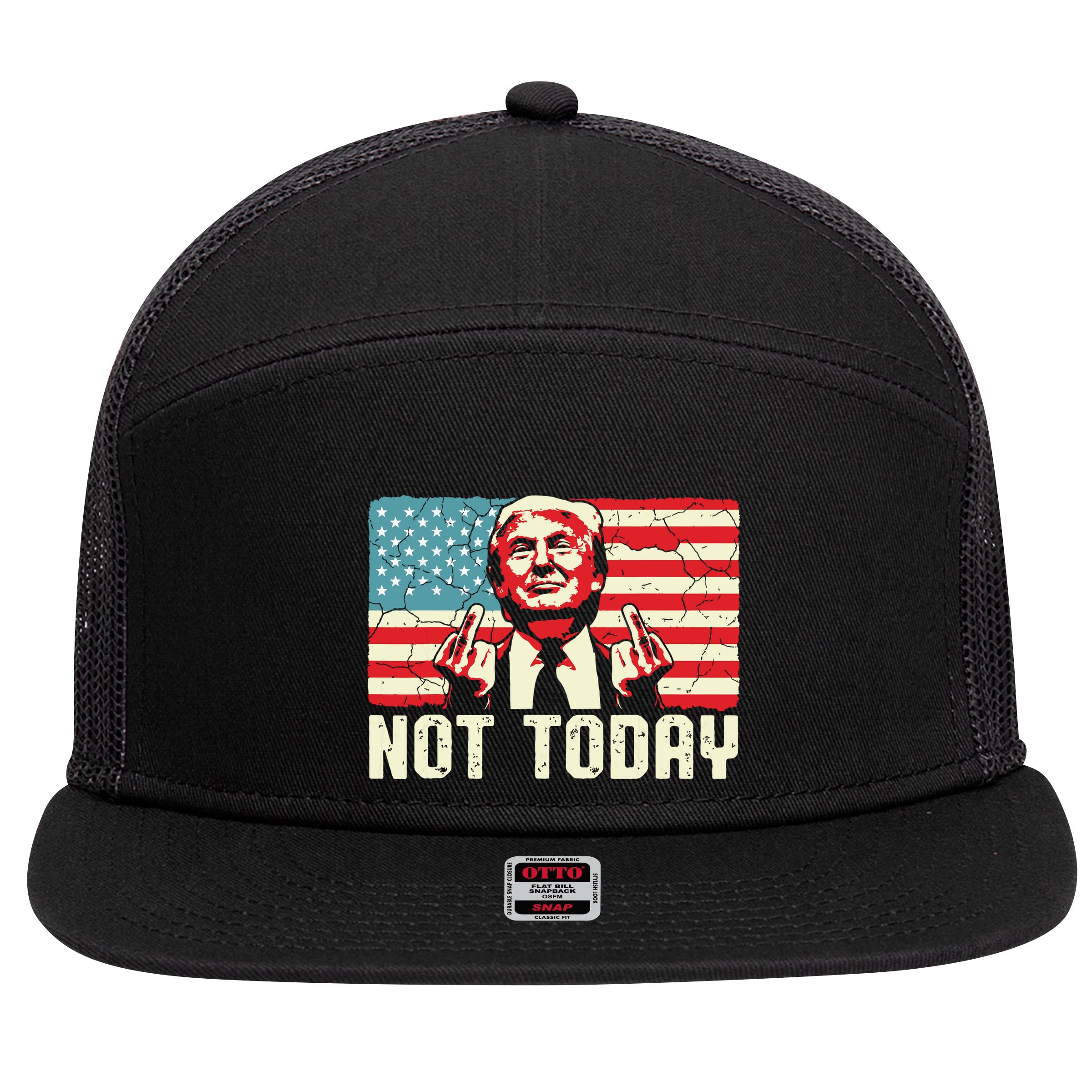Trump Pennsylvania Rally Shooting Not Today 7 Panel Mesh Trucker Snapback Hat