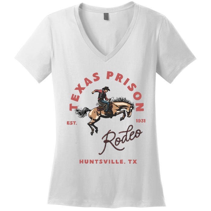 Texas Prison Rodeo Cowboy Western Women's V-Neck T-Shirt