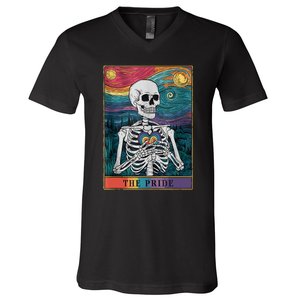 The Pride Retro Hearts Skeletons Lgbtq Month 70s Tarot Card V-Neck T-Shirt