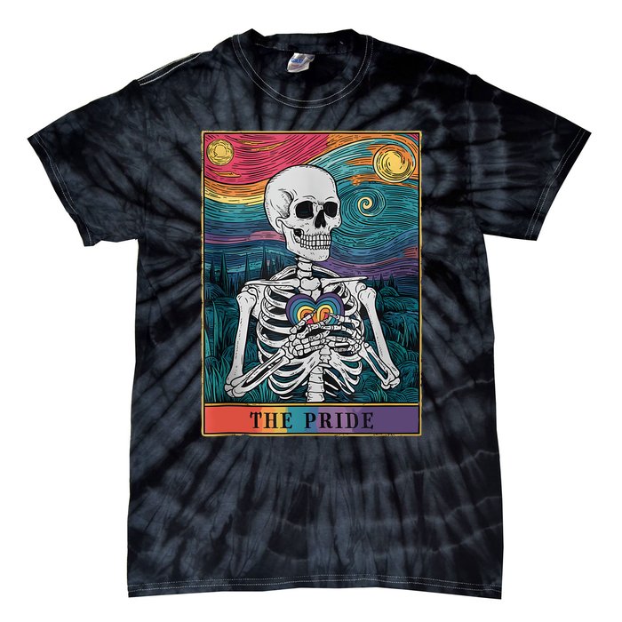 The Pride Retro Hearts Skeletons Lgbtq Month 70s Tarot Card Tie-Dye T-Shirt