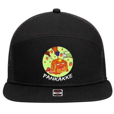 This pancake REALLY loves syrup! Funny anime food pun 7 Panel Mesh Trucker Snapback Hat