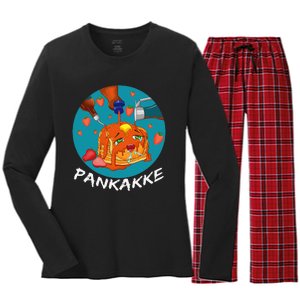 This Pancake REALLY Loves Syrup! Funny Anime Food Pun Women's Long Sleeve Flannel Pajama Set 