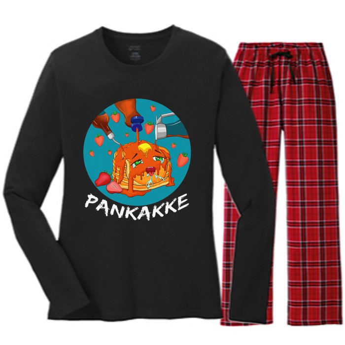 This Pancake REALLY Loves Syrup! Funny Anime Food Pun Women's Long Sleeve Flannel Pajama Set 