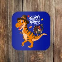 Turkey Pilgrim Riding Trex Dinosaur Thanksgiving Boys Girls Gift Coaster