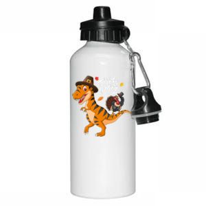 Turkey Pilgrim Riding Trex Dinosaur Thanksgiving Boys Girls Gift Aluminum Water Bottle