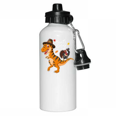 Turkey Pilgrim Riding Trex Dinosaur Thanksgiving Boys Girls Gift Aluminum Water Bottle