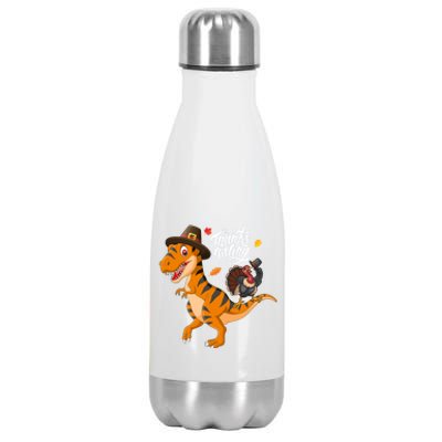 Turkey Pilgrim Riding Trex Dinosaur Thanksgiving Boys Girls Gift Stainless Steel Insulated Water Bottle