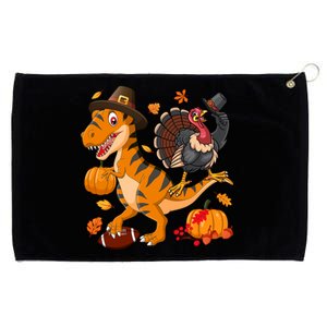 Turkey Pilgrim Riding Trex Dinosaur Thanksgiving And Football Funny Gift Grommeted Golf Towel