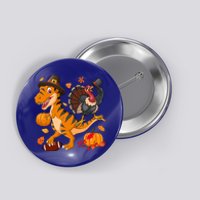 Turkey Pilgrim Riding Trex Dinosaur Thanksgiving And Football Funny Gift Button