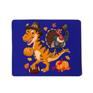 Turkey Pilgrim Riding Trex Dinosaur Thanksgiving And Football Funny Gift Mousepad