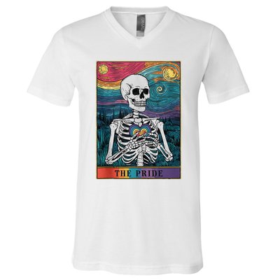 The Pride Retro Hearts Skeletons Lgbtq Month 70s V-Neck T-Shirt