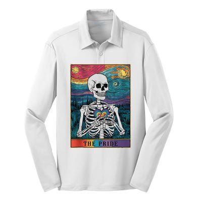 The Pride Retro Hearts Skeletons Lgbtq Month 70s Silk Touch Performance Long Sleeve Polo