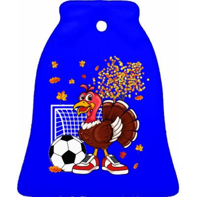 Turkey Playing Soccer Thanksgiving Player Coach Fall Lover Ceramic Bell Ornament