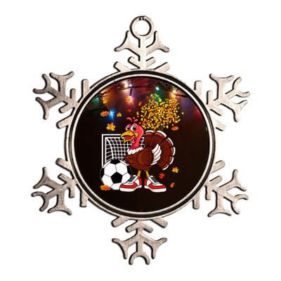 Turkey Playing Soccer Thanksgiving Player Coach Fall Lover Metallic Star Ornament