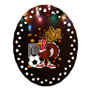 Turkey Playing Soccer Thanksgiving Player Coach Fall Lover Ceramic Oval Ornament