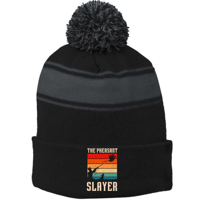 The Pheasant Slayer Funny Bird Hunting Stripe Pom Pom Beanie