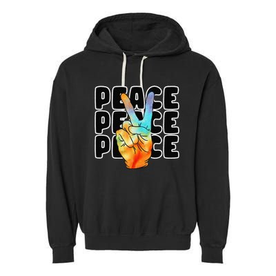 TieDye Peace Symbol Fun Nostalgic Retro 1960's Hippie 70's Garment-Dyed Fleece Hoodie