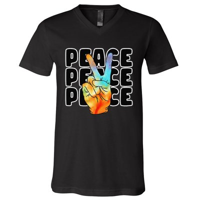 TieDye Peace Symbol Fun Nostalgic Retro 1960's Hippie 70's V-Neck T-Shirt