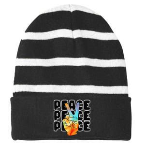 TieDye Peace Symbol Fun Nostalgic Retro 1960's Hippie 70's Striped Beanie with Solid Band