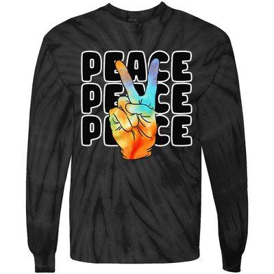 TieDye Peace Symbol Fun Nostalgic Retro 1960's Hippie 70's Tie-Dye Long Sleeve Shirt