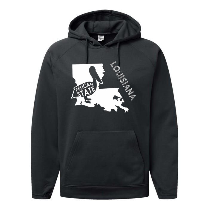 The Pelican State Louisiana Map Outline Graphic Pride Gift Performance Fleece Hoodie