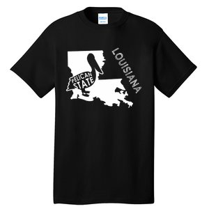 The Pelican State Louisiana Map Outline Graphic Pride Gift Tall T-Shirt