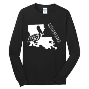 The Pelican State Louisiana Map Outline Graphic Pride Gift Tall Long Sleeve T-Shirt