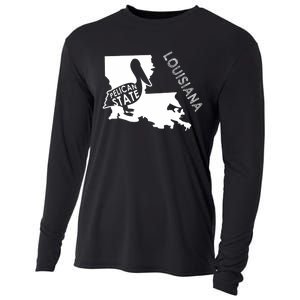 The Pelican State Louisiana Map Outline Graphic Pride Gift Cooling Performance Long Sleeve Crew