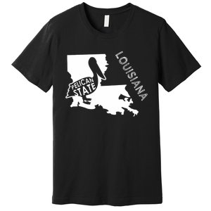 The Pelican State Louisiana Map Outline Graphic Pride Gift Premium T-Shirt