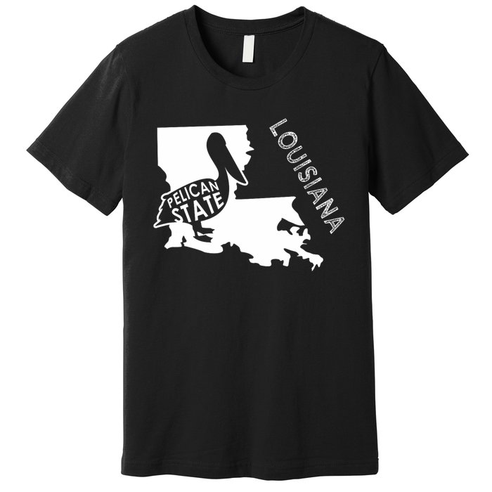 The Pelican State Louisiana Map Outline Graphic Pride Gift Premium T-Shirt