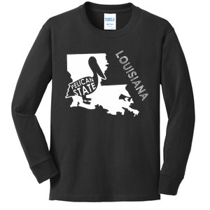 The Pelican State Louisiana Map Outline Graphic Pride Gift Kids Long Sleeve Shirt