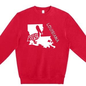 The Pelican State Louisiana Map Outline Graphic Pride Gift Premium Crewneck Sweatshirt