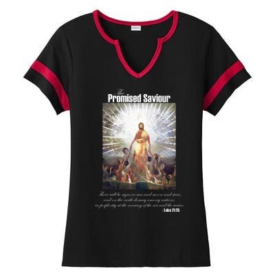 The Promised Saviour Luke Bible Quote Jesus Pray For Peace Ladies Halftime Notch Neck Tee